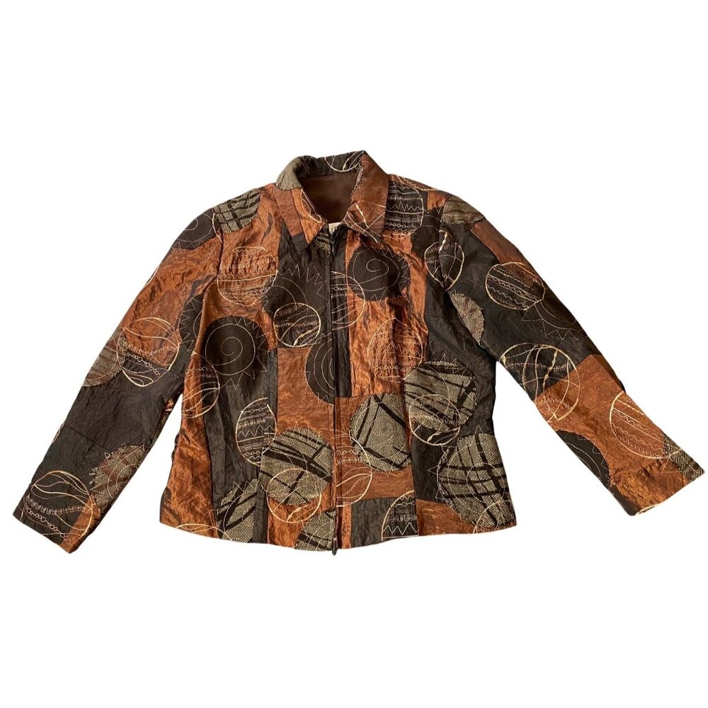 Joseph Ribkoff Patchwork Jacket Brown & Black Abstract Print Medium